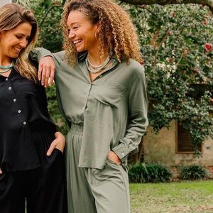 Citrine Swim Teza Collection Green Button Up $78